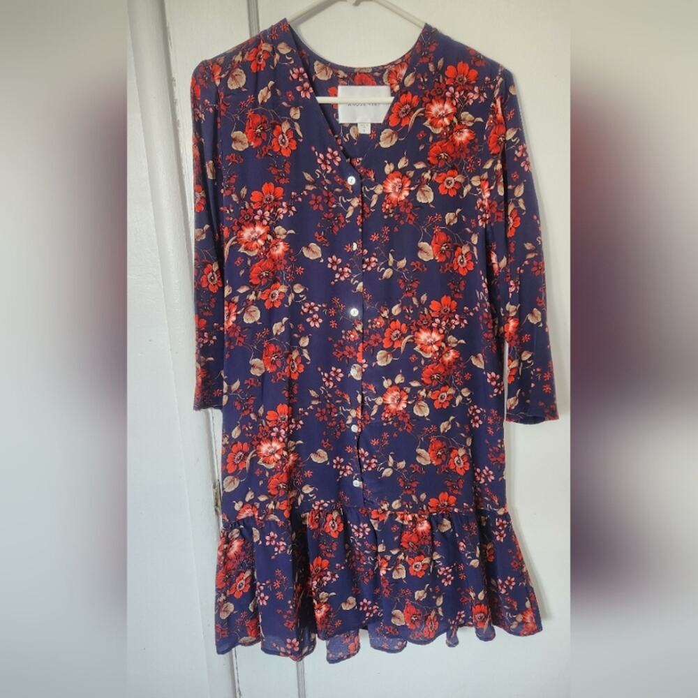 AMOUR VERT Blue Red Floral Peplum Mini Dress small